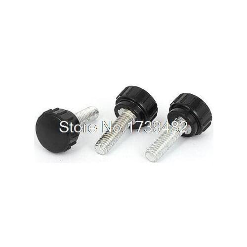 3Pcs M6 x 19mm Thread 17mm Dia Round Head Knurled Clamping Screw Knob