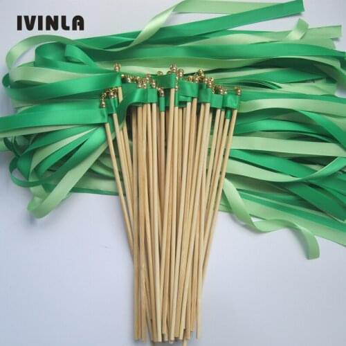 50pcs/lot Light Green wedding ribbon wands for wedding decoration