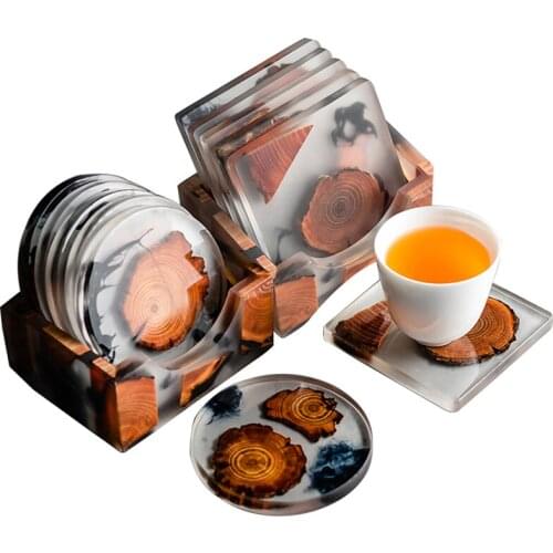 6Pcs/Set Resin Pine Coasters Heat Resistant Placemats Drink Mat Tea Coffee Cup Pad Waterproof Non-slip Creative Decor accessorie