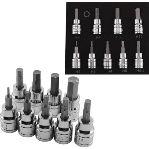 9pcs/Set Allen Key Sockets Hex Bit Socket Set 3/8" Drive & Drill Metric 2-10mm