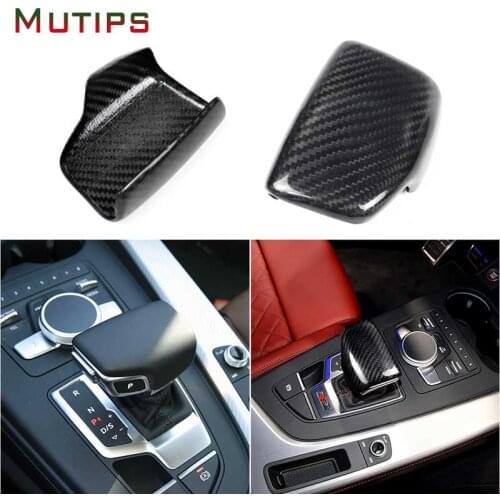 Mutips Car Styling Gear Shift Knob Head Cover LHD Real Carbon Fiber Sticker Accessories For AUDI A4 S4 RS4 B9 A5 S5 RS5 Q5 Q7