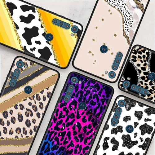 Leopard Fake Glitter Phone Case For Motorola Moto G8 G9 G10 G30Power Lite E6 E6S G6 G4 Play G5 One Fusion TPU Silicone Cover
