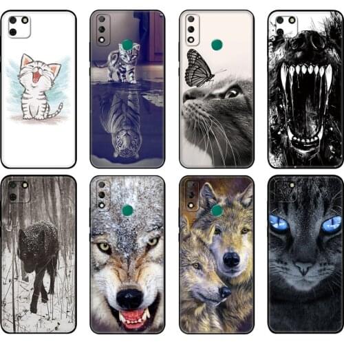 Black tpu Case For Huawei Y9S Y6S Y8S Y5P Y7P Y8P Case For Huawei Y5 lite Prime 2018 Y6 2019 Cover cat wolf animal