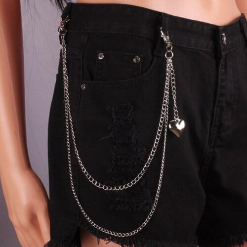 Two Layers Punk Pants Keys Chain women men Heart keychain Gothic belts punk jeans Rock Hip Hop Fashion Accessories