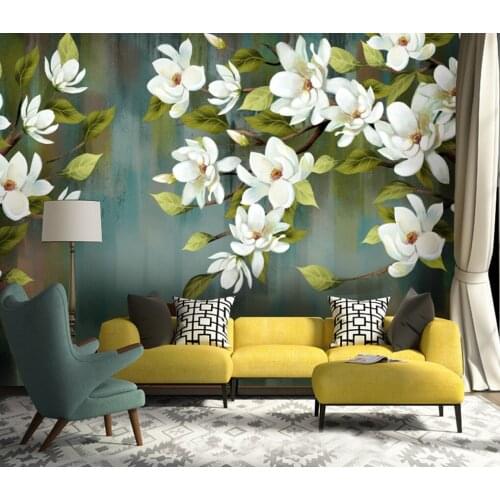 Customized American retro flowers and birds modern minimalist abstract living room bedroom TV background decorative mural wallpa