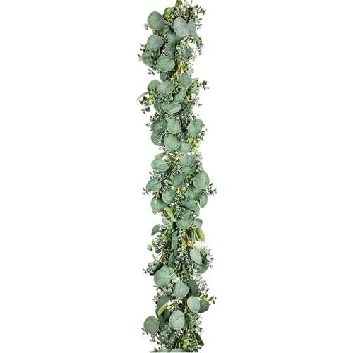 Artificial Eucalyptus Leaves Garland, 6.5Ft Fake Greenery Frosted Vine for Wedding Table Runner Mantel Home Decor