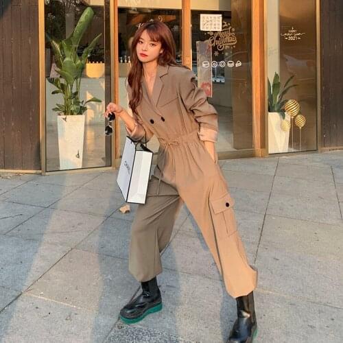 Overalls Women Suits Style Drawstring Waist Long Sleeve Streetwear Hip Hop Harem Jumpsuits One Piece Cargo Pants Spring Autumn
