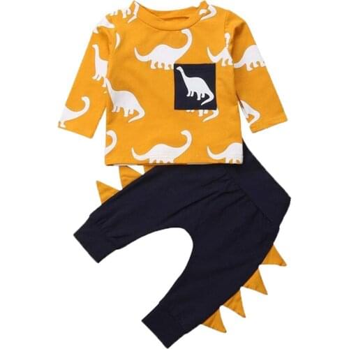 Pudcoco Baby Boy Dinosaur Print Outfits O-neck Long Sleeve Tops+Trousers Pants 0-3Years Toddler Kids Boys Autumn Clothing Set