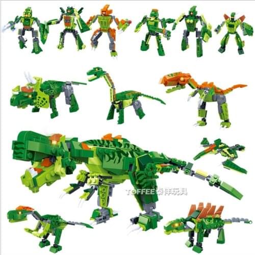 6 IN 1 Assemble Building Blocks Jurassic Park Dinosaur World Pterosaurs Triceratops Robot Arbitrary Transformation Models Toys