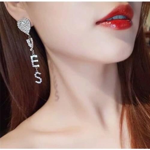 Korean fashion Letter YES Heart Women Earrings Shining Silvery Pendants Earrings Funny Charm Party