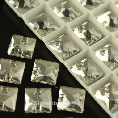 Square All size sew on clear Sewing Glass flatback Crystals buttons with two holes handcraft accessaries