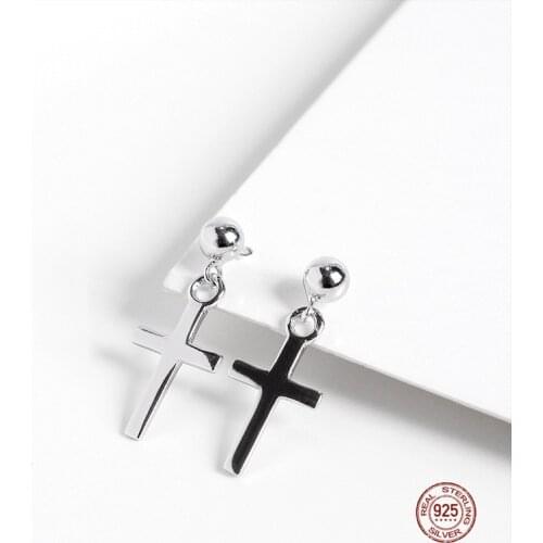 LKO 925 Sterling Silver High Quality Cross Fashion Gothic Punk Rock Style Pendants Stud Earrings for Women Men Party Ornaments