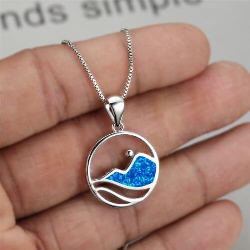Cute Hollow Wave Wedding Necklace Luxury White Blue Opal Stone Pendant Necklace Rose Gold Silver Color Chain Necklaces For Women