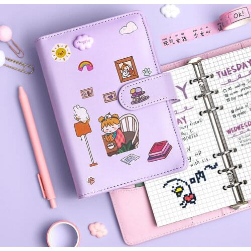 Cute Peach Design Diary Planner for Girl Student Kawaii Small Fresh Color Page PU Magnetic Agenda Journals Notebooks Stationery