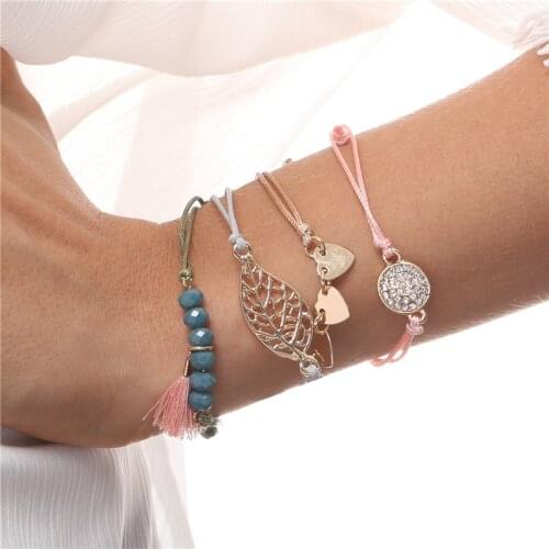 Europe and the United States Ornament Original Simple Ms. Wax Line Handmade Braided Bracelet Suit Alloy Leaves Hand Line