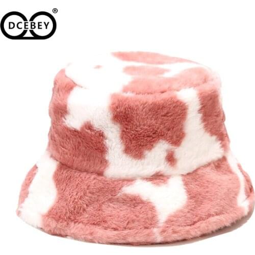 DCEBEY 2020New Fashion Reversible Black White Cow Pattern Bucket Hat Fisherman Caps For Women Gorras Autumn Winter Men Women Hot