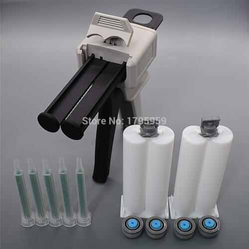 50ml 1:1 Caulking Gun AB Glue Dispensing Gun Dispenser with 2 set 50ml Empty Dual-Barrel Cartridge and 5pc Static Mixing Nozzle