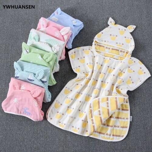 YWHUANSEN 60*60cm 6 Layers Gauze Hooded Beach Towel Cotton Baby Cape Towels Soft Poncho Kids Bathing Stuff For Babies Washcloth
