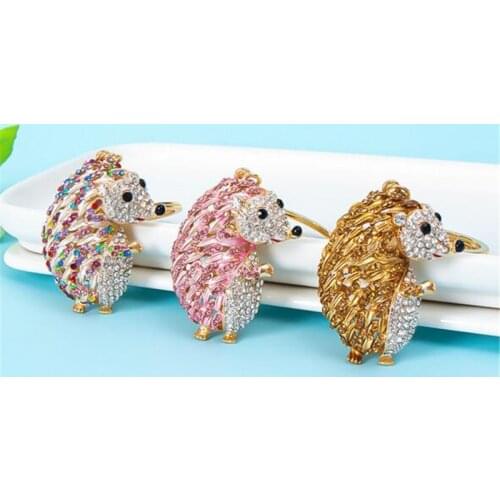 Lovely Pink Hedgehog Rhinestone Keychain Cute Crystal Animal Charm Purse Handbag Car Key Keyring Party Wedding Birthday Gift