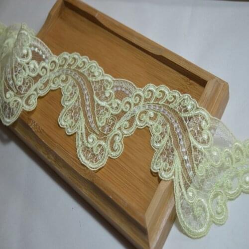 SOMELACE 8CM WIDE (4yds/lot)Transparent Gauze Green Paisley Embroidery Hight Quality Lace Fabrics Embroidered Lace17112506