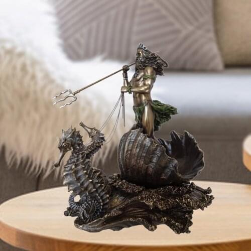 Poseidon Greek God of the Sea Statue Resin Art Peiece Neptune on Seahorse Figurine Wine Cabinet Shelt Bookcase Orament