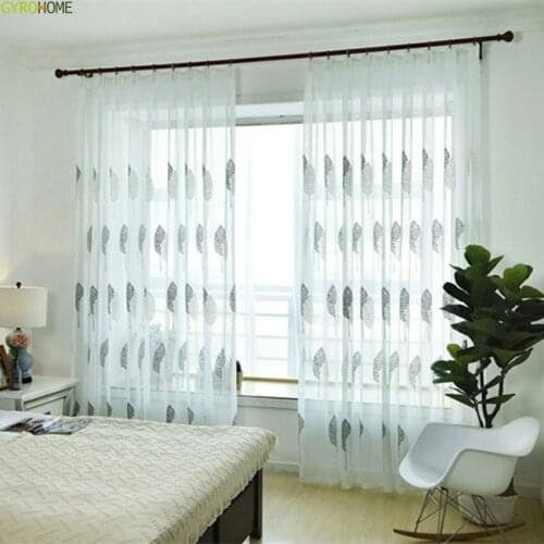 Northern Europe Embroidered Tulles For living Room modern tree leaf Bedroom Voile Curtain Window Screening home decoration