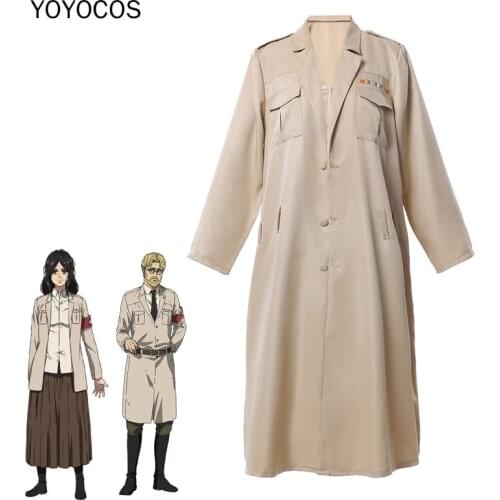 YOYOCOS Attack on Titan Cosplay Costumes Uniform 2021 New Beige Long Trench Coat Aldians Rainer Brown Halloween Cosplay Costume