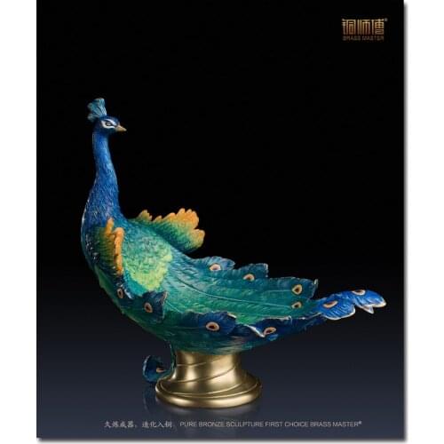 Unique High grade business gifts # TOP ART 2021 home office best Decoration 3D vivid peafowl fruit tray bronze statue # 45 CM