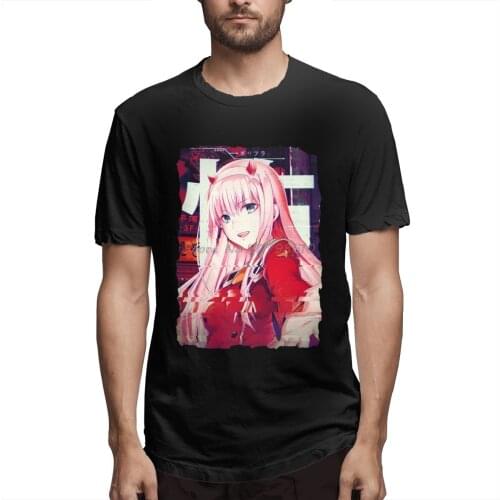 Vintage Darling In The Franxx Manga T Shirt Oversized Cotton Short Sleeve T-shirt Men Cotton Tees Streetwear Harajuku