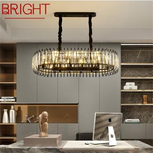 BRIGHT Black Postmodern Rectangle Chandelier Fixtures Crystal Pendant Lamp Light Home LED for Decoration