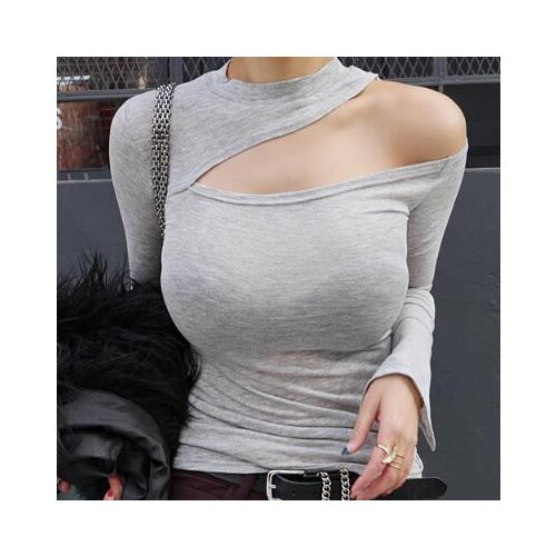 2019 New Women Fashion T-shirt Hollow Out Off Shoulder Long Sleeve Sexy Tee Slim Summer Top Hgh Quality Free Shipping
