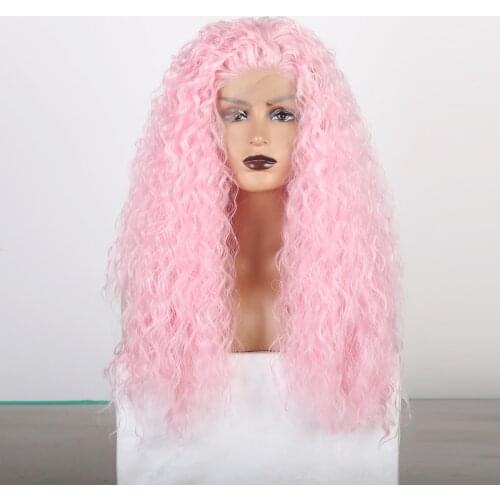 Curly Lace Front Synthetic Wigs Pink Color for Women Cosplay Replacement Lace Wig Natural Hairline Free Part Fiber Hair