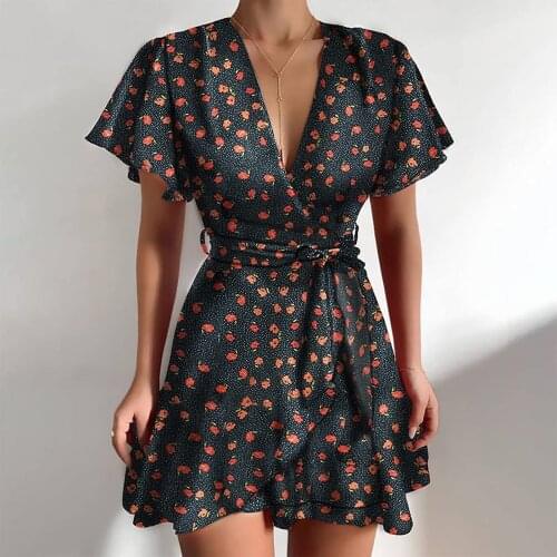 Party Dresses For Womens Bohemian Ruffle Lace-up Summer New Flora Printed Sundress Plus Size Short Sleeve A-line Casual Dress