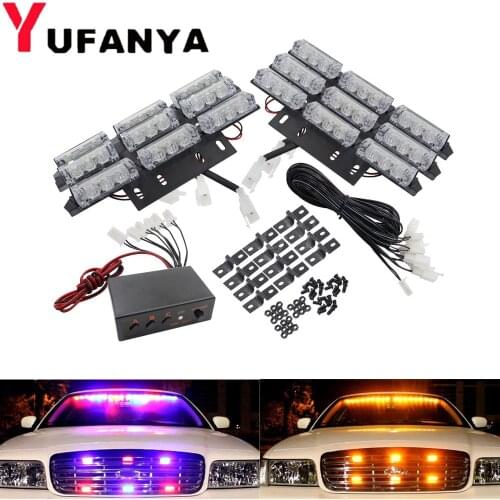 1 Set 54 LED Flash Emergency Car Strobe Lights Yellow White Automotive Explosive Car Front Grille Deck Strobe Flashing Lamp