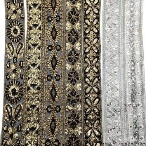 1 Yards Ethnic Sequins Webbing Ribbons Clothing Decorative Embroidered Lace Trims DIY Sewing Accessories DIY Farbic