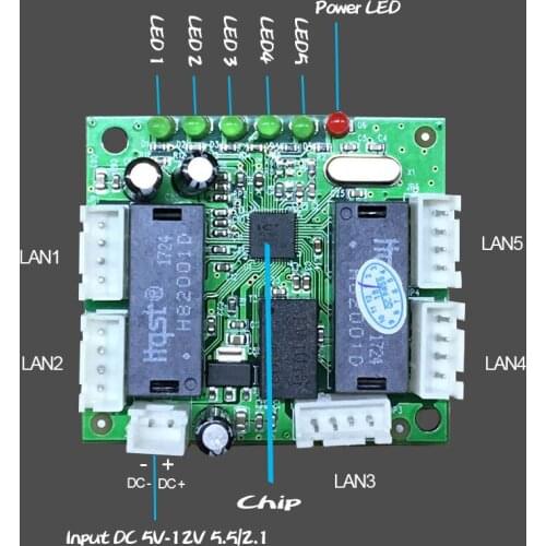 10/100Mbps 5 Port Switch module header interface 4Pin output Power supply PCBA Board Oem mini size ethernet fast