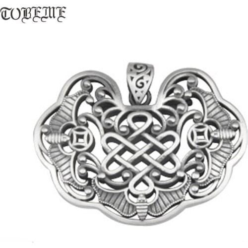Handmade 100% 990 Silver Tibetan Endless Knot Pendant Vintage Pure Silver Good Luck Pendant Women Lucky Pendant Necklace