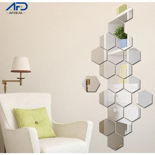 12Pcs/Set DIY 3D Mirror Wall Sticker Hexagon Wall Mirror Stickers Acrylic Wall Sticker Home Living Room Bedroom Decoration