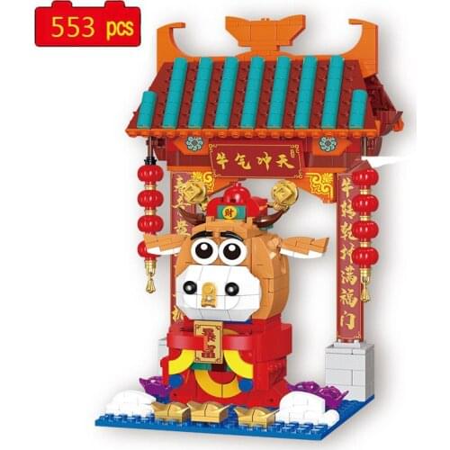 2021 Chinese New Year Series Fortune Bull Brickheadz Desktop Accessories Building Blocks Bricks Toys Gifts