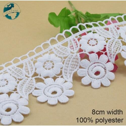 3yard 8cm wide white polyester embroidery lace french lace ribbon fabric guipure diy trims warp knitting sewing Accessories#4060