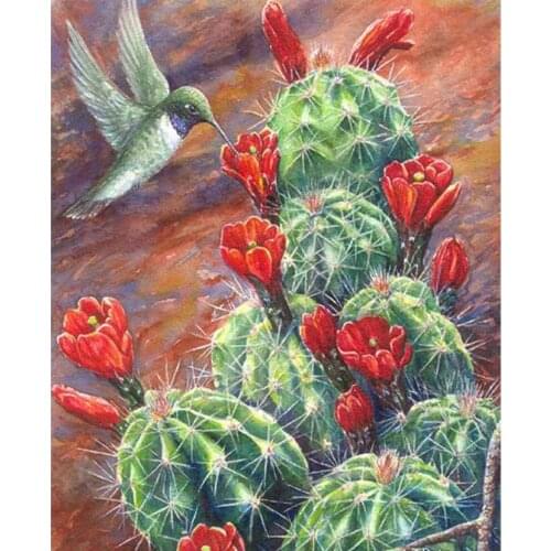 5D diy Diamond Painting Cactus flower bird Cross Stitch 3D diamond painting full square rhinestones diamond embroidery WG1076