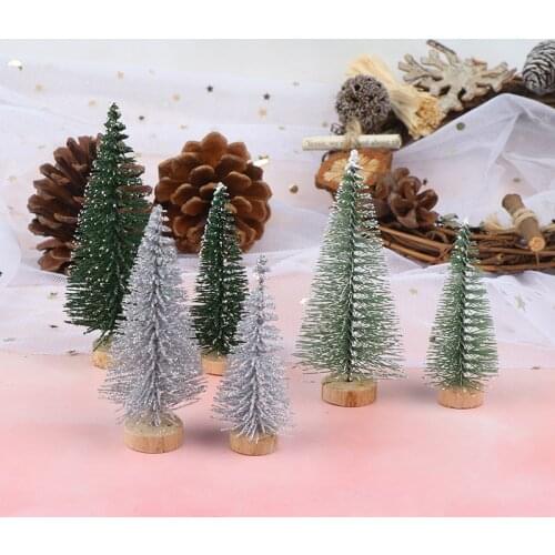 7/9cm Small DIY Christmas Tree Fake Pine Tree Mini Sisal Bottle Brush Christmas Tree Santa Snow Frost Village House