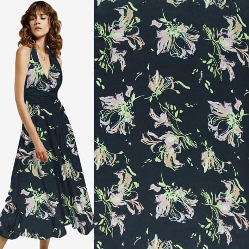 Abstract floral print pure silk Crepe DE chine silk fabric floral design,SCDC740