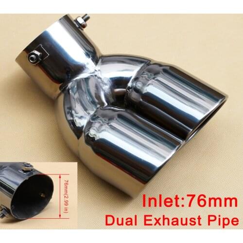 Auto Rear Exhaust Accessories Universal 76mm 3" Inlet Dual Outlet Tail Pipe Muffler Silencer Tip Stainless Steel Cover Part