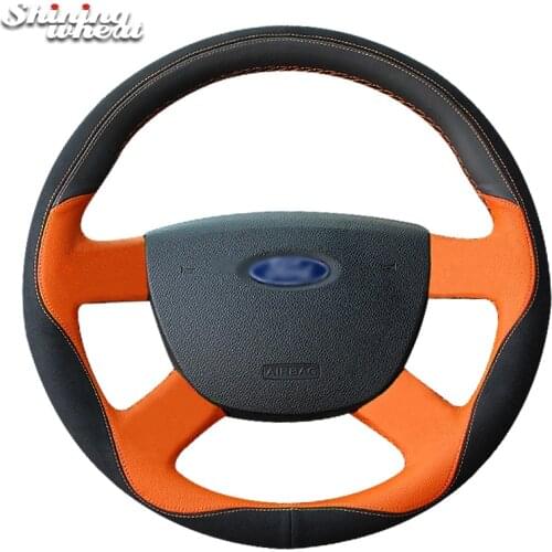 Shining wheat Black Orange Leather Black Suede Car Steering Wheel Cover for Ford Kuga 2008-2011 Focus 2 2005-2011 C-MAX 2007-10