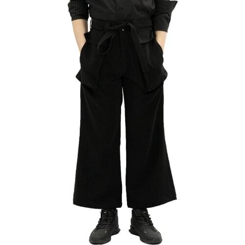 Large mens trousers 2019 Mens casual wide-leg culottes original bell-bottom black mens trousers