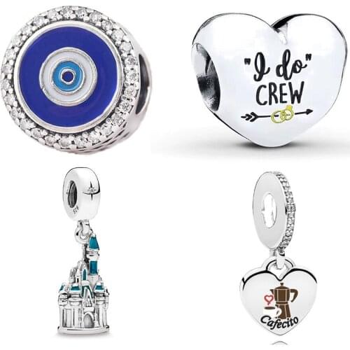 New S925 Sterling Silver Cafecito Dangle I Do Crew Charm Double-sided Castle Beads DIY Bracelet Original Womens Jewelry