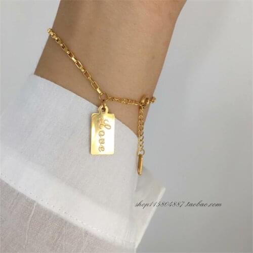 YUN RUO Simple Love Letter Gold Bracelet Woman Birthday Gift Fashion 316L Titainum Steel Jewelry Yellow Gold Color Never Fade