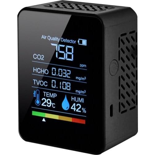 5in1 CO2 Meter Digital Temperature Humidity Tester Carbon Dioxide TVOC HCHO Formaldehyde Detector Air Quality Monitor
