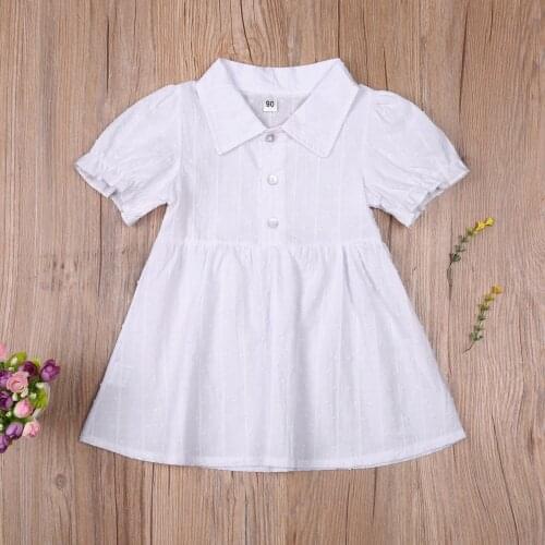 Kids Dress, Solid Color Turn-Down Collar Short SleeveSkirt for Summer, White, 1-6 Years Soft, comfortable, simple